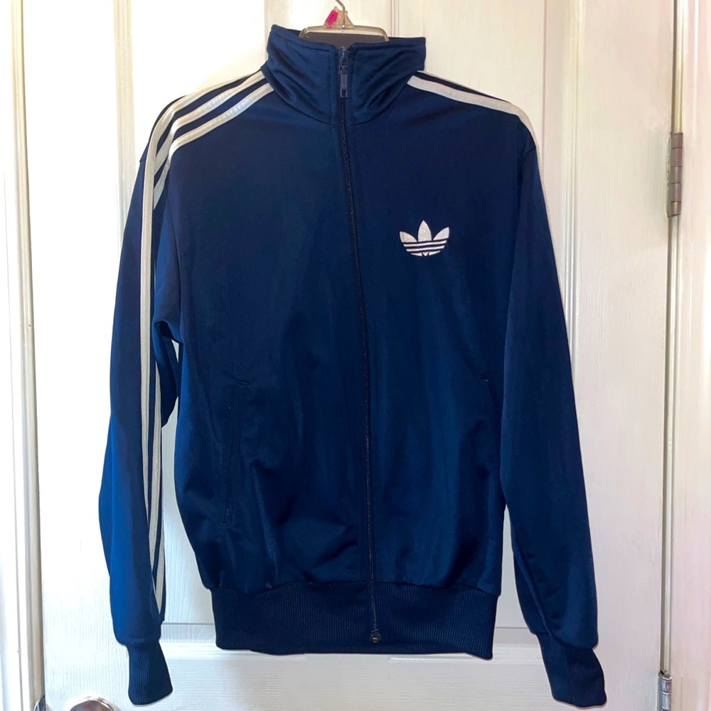 Dark Navy Blue and White Adidas Jacket 🔹▫️